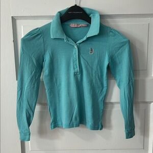 Original 2000’s vintage Teal Long Sleeve Polo Shirt with puckered shoulders